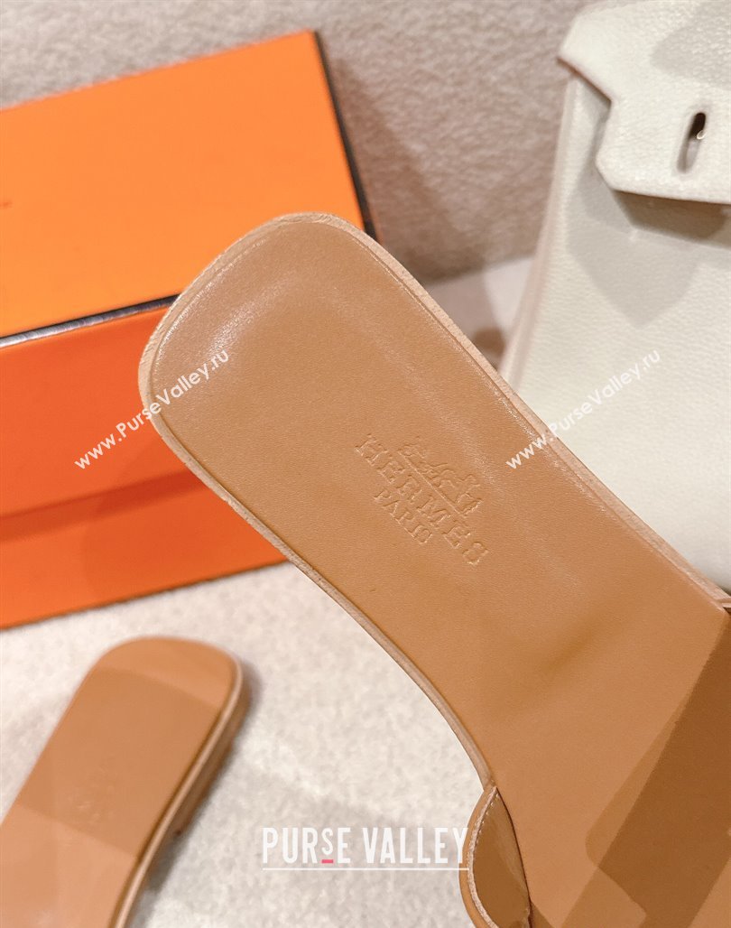Hermes Oran Classic Flat Slides Sandal in Smooth Calfskin Light Brown 2025 0421 (MD-250421067)