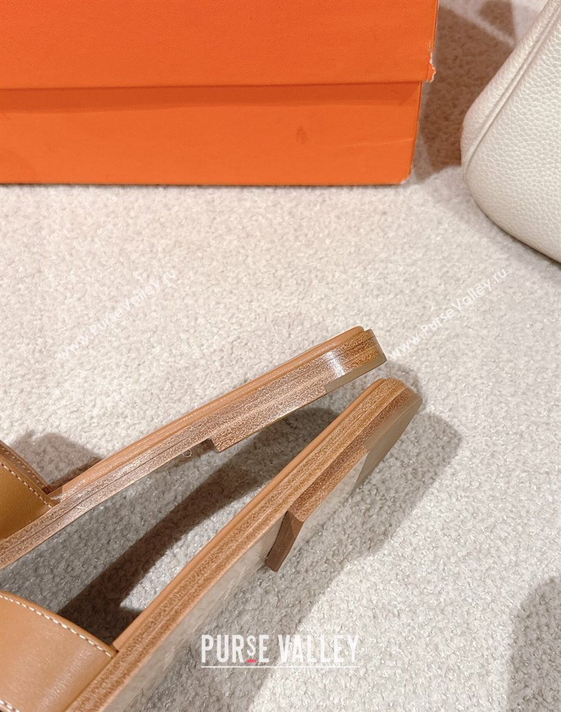 Hermes Oran Classic Flat Slides Sandal in Smooth Calfskin Light Brown 2025 0421 (MD-250421067)