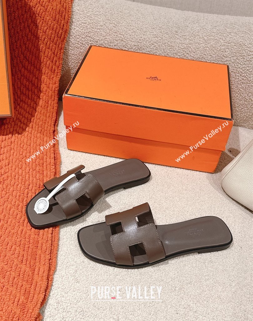 Hermes Oran Classic Flat Slides Sandal in Smooth Calfskin Grey2 2025 0421 (MD-250421070)
