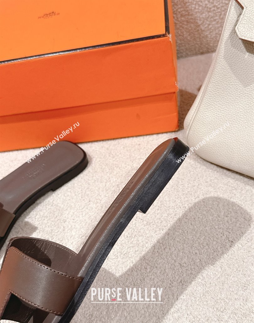 Hermes Oran Classic Flat Slides Sandal in Smooth Calfskin Grey2 2025 0421 (MD-250421070)