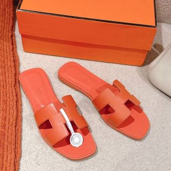 Hermes Oran Classic Flat Slides Sandal in Smooth Calfskin Orange 2025 0421 (MD-250421071)