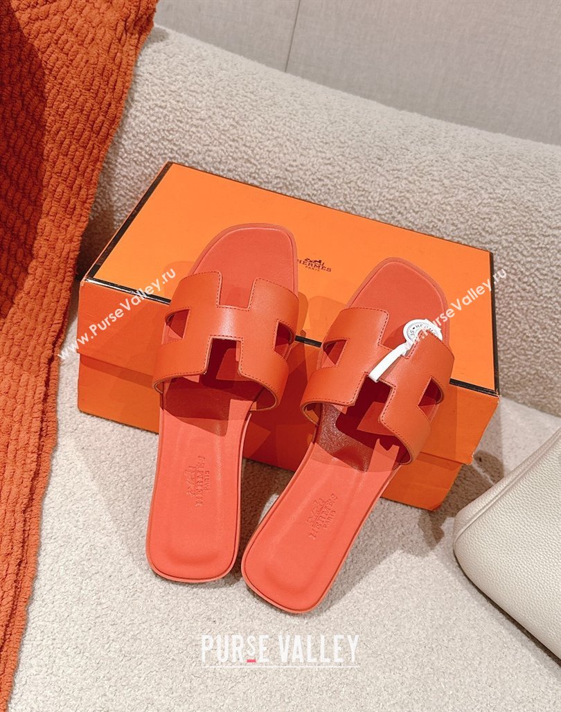 Hermes Oran Classic Flat Slides Sandal in Smooth Calfskin Orange 2025 0421 (MD-250421071)