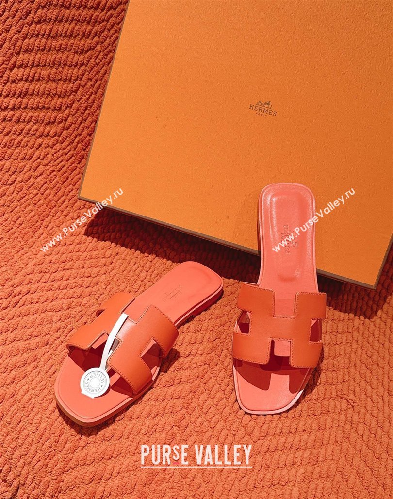 Hermes Oran Classic Flat Slides Sandal in Smooth Calfskin Orange 2025 0421 (MD-250421071)