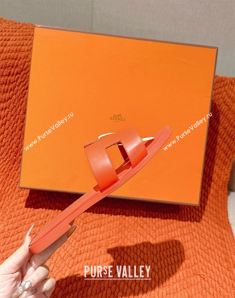 Hermes Oran Classic Flat Slides Sandal in Smooth Calfskin Orange 2025 0421 (MD-250421071)