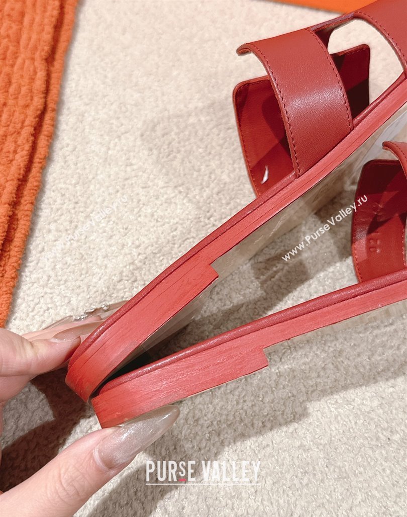 Hermes Oran Classic Flat Slides Sandal in Smooth Calfskin Dark Red 2025 0421 (MD-250421075)