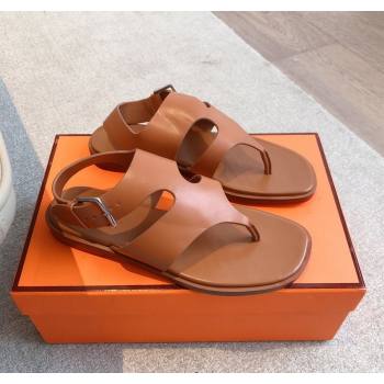 Hermes Karen Flat Sandals in Calfskin Leather Brown 2025 0421 (MD-250421078)