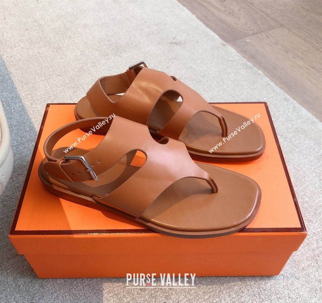 Hermes Karen Flat Sandals in Calfskin Leather Brown 2025 0421 (MD-250421078)