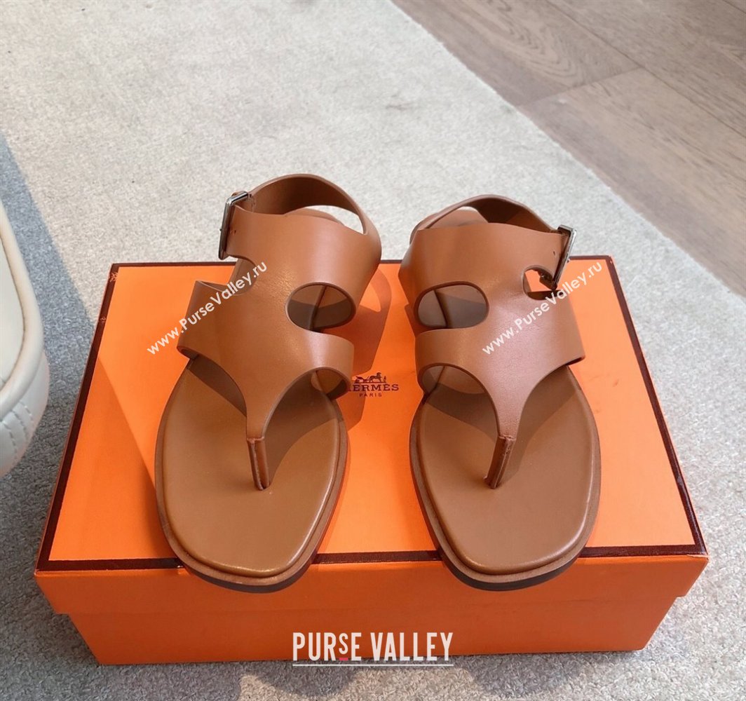 Hermes Karen Flat Sandals in Calfskin Leather Brown 2025 0421 (MD-250421078)