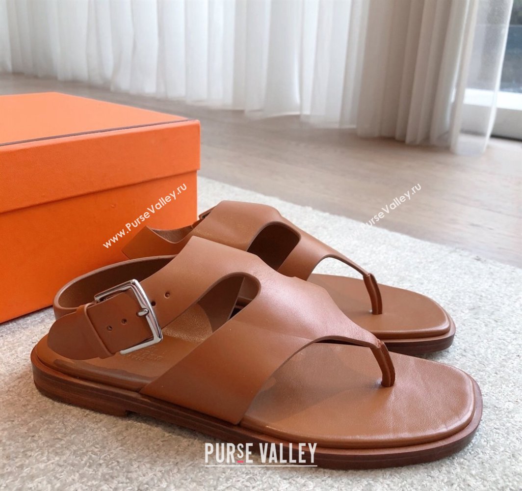 Hermes Karen Flat Sandals in Calfskin Leather Brown 2025 0421 (MD-250421078)