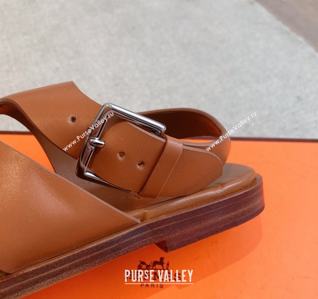 Hermes Karen Flat Sandals in Calfskin Leather Brown 2025 0421 (MD-250421078)