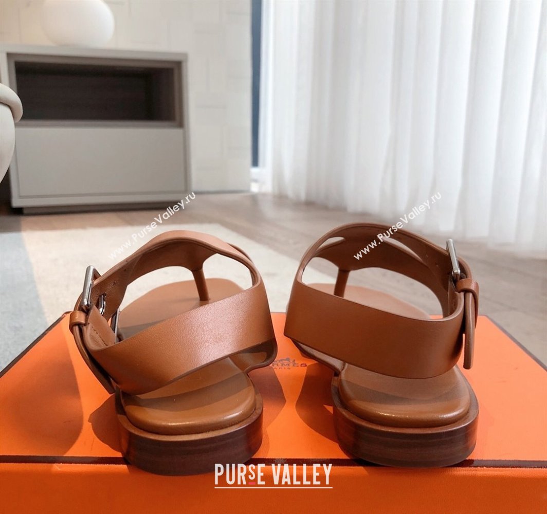 Hermes Karen Flat Sandals in Calfskin Leather Brown 2025 0421 (MD-250421078)