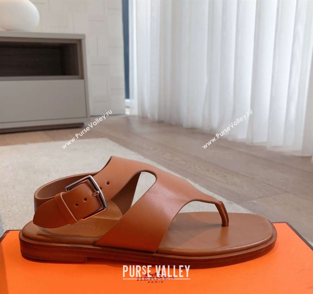 Hermes Karen Flat Sandals in Calfskin Leather Brown 2025 0421 (MD-250421078)