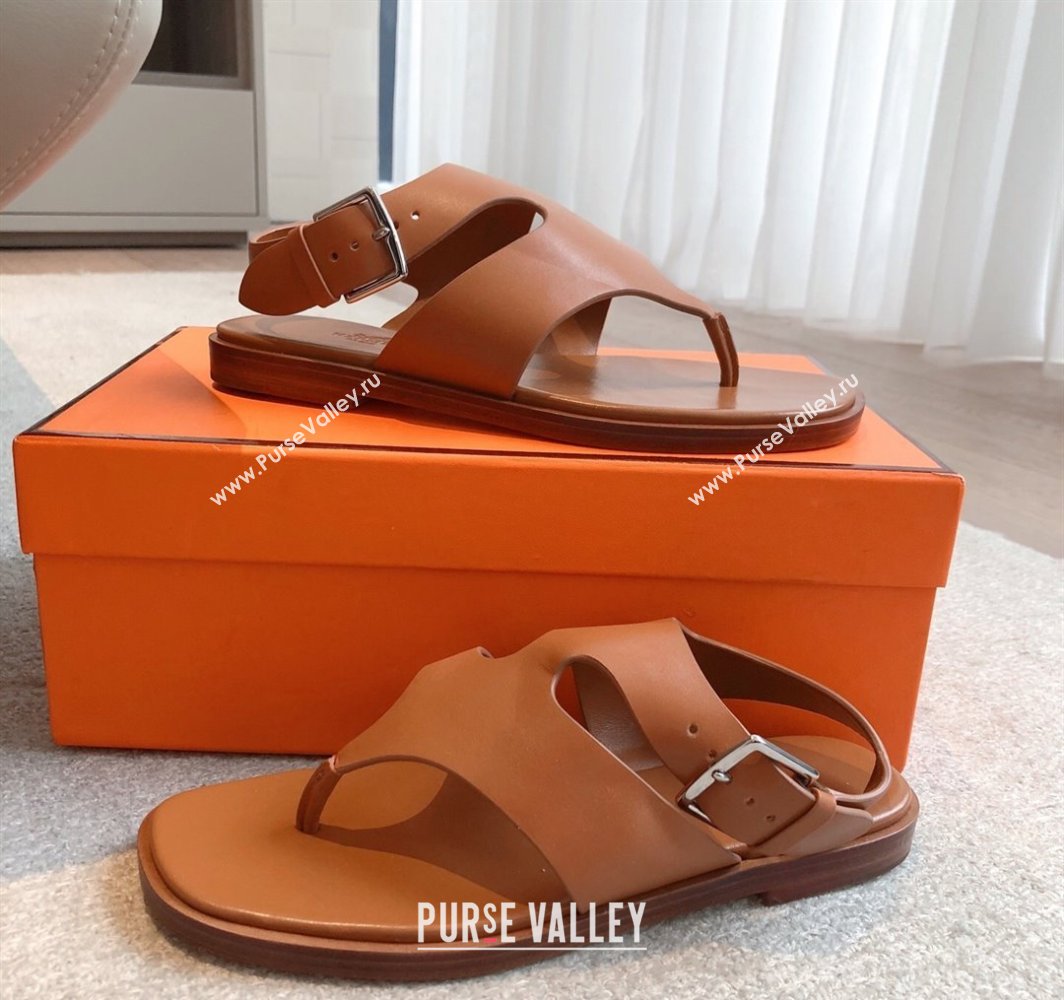 Hermes Karen Flat Sandals in Calfskin Leather Brown 2025 0421 (MD-250421078)