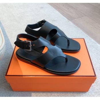 Hermes Karen Flat Sandals in Calfskin Leather Black 2025 0421 (MD-250421079)
