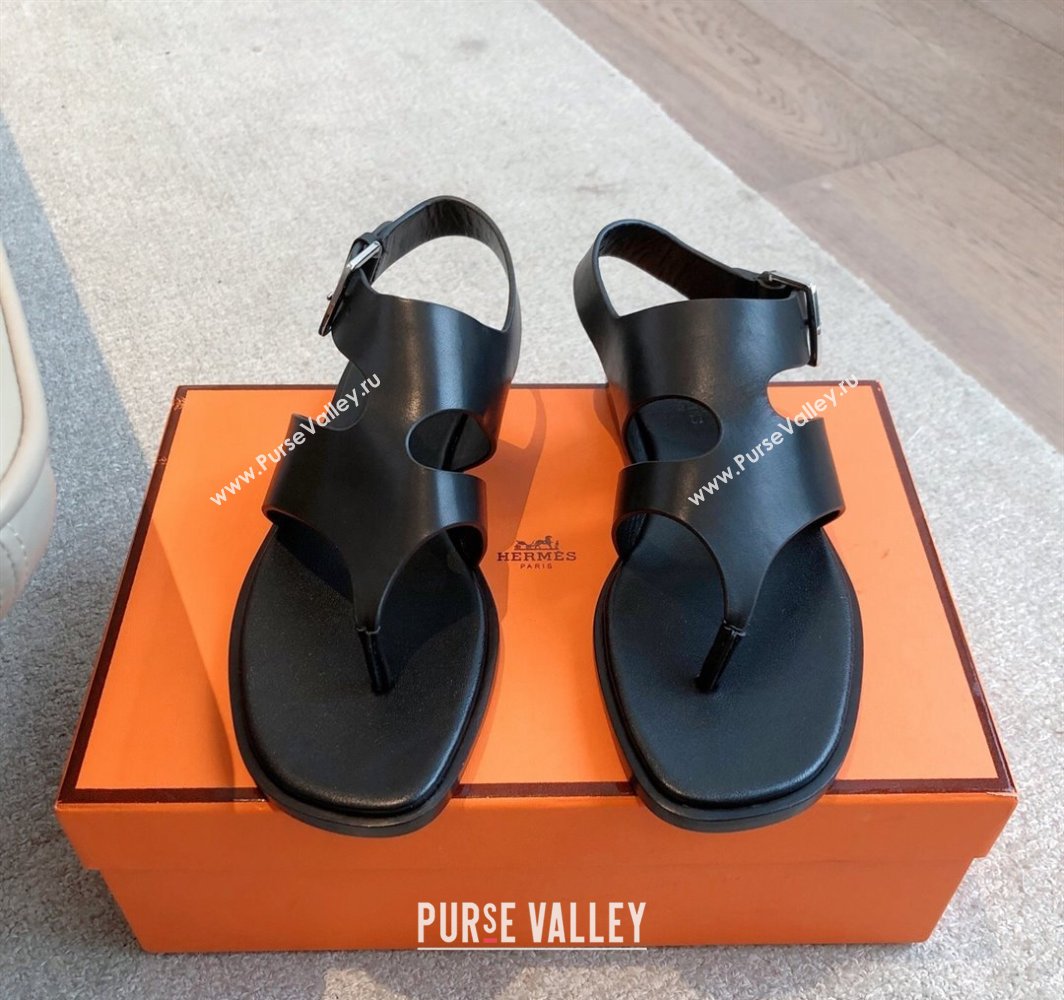 Hermes Karen Flat Sandals in Calfskin Leather Black 2025 0421 (MD-250421079)