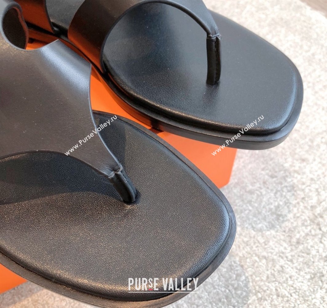Hermes Karen Flat Sandals in Calfskin Leather Black 2025 0421 (MD-250421079)