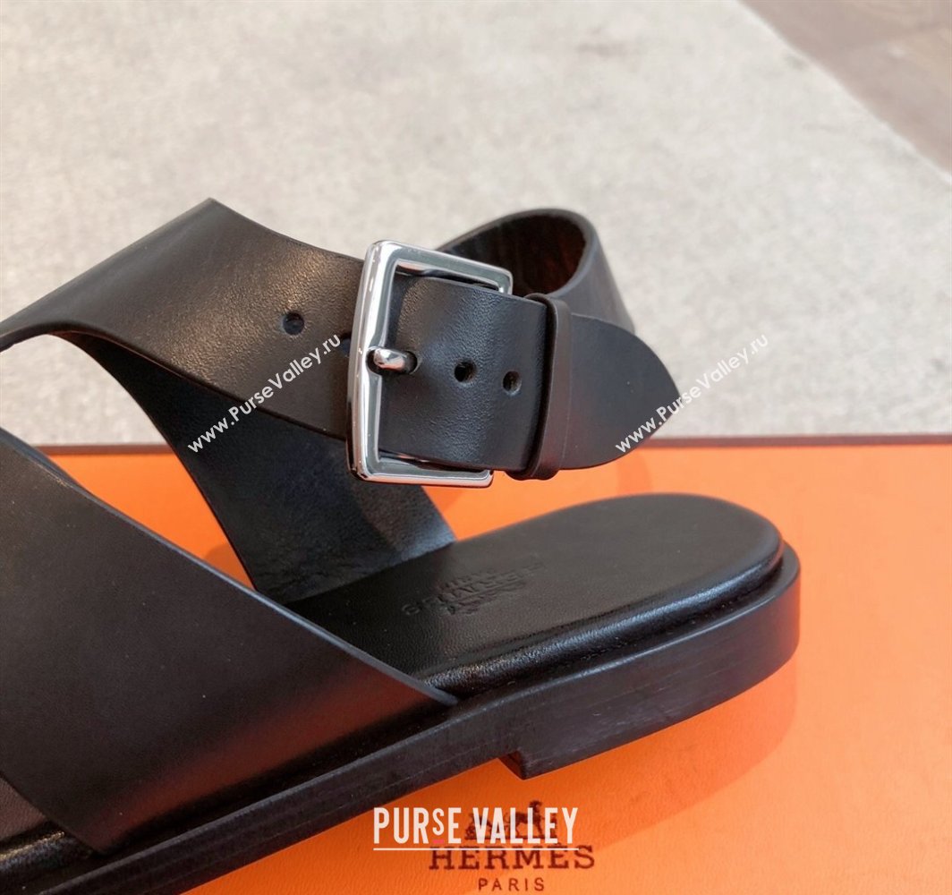Hermes Karen Flat Sandals in Calfskin Leather Black 2025 0421 (MD-250421079)