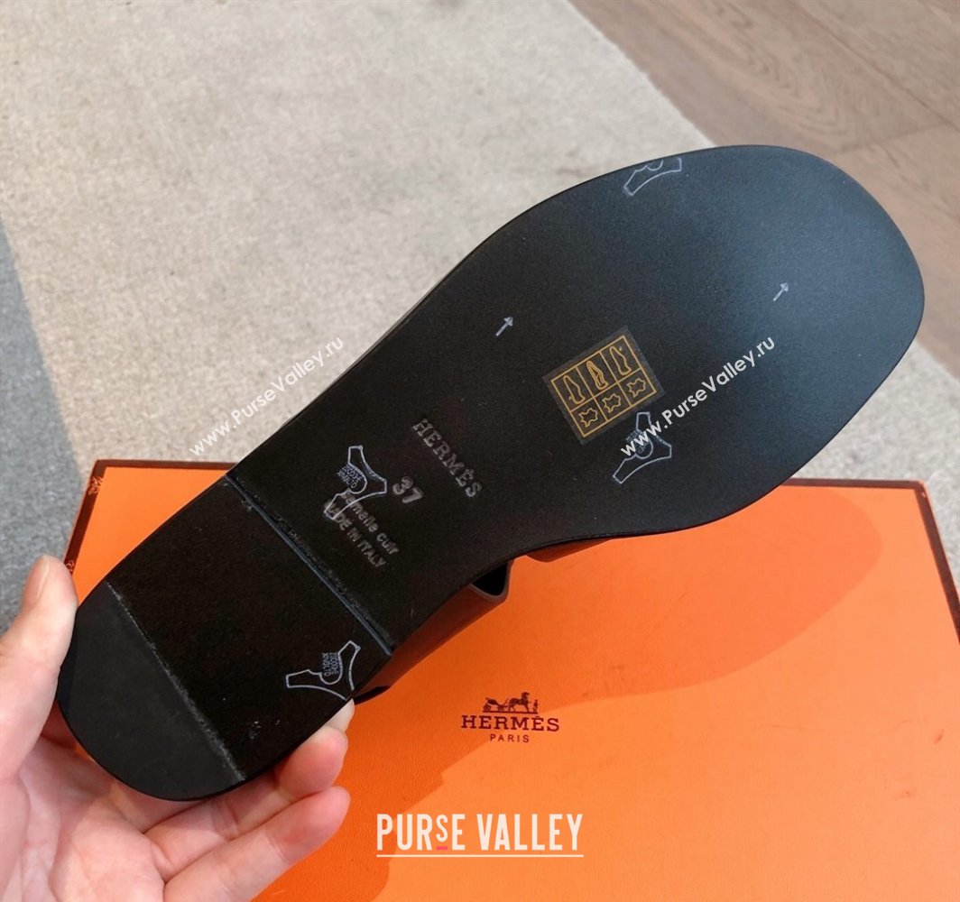 Hermes Karen Flat Sandals in Calfskin Leather Black 2025 0421 (MD-250421079)