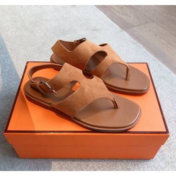 Hermes Karen Flat Sandals in Suede Brown 2025 0421 (MD-250421081)