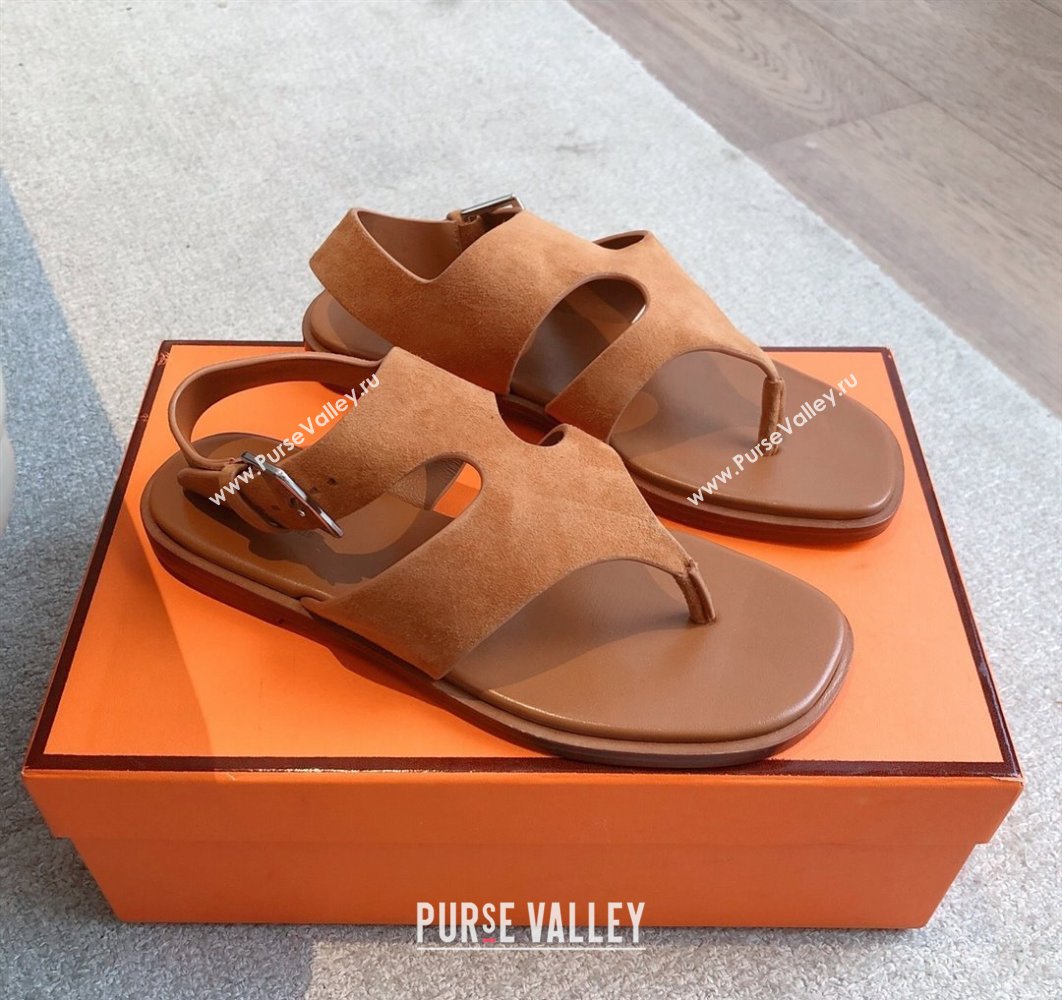 Hermes Karen Flat Sandals in Suede Brown 2025 0421 (MD-250421081)