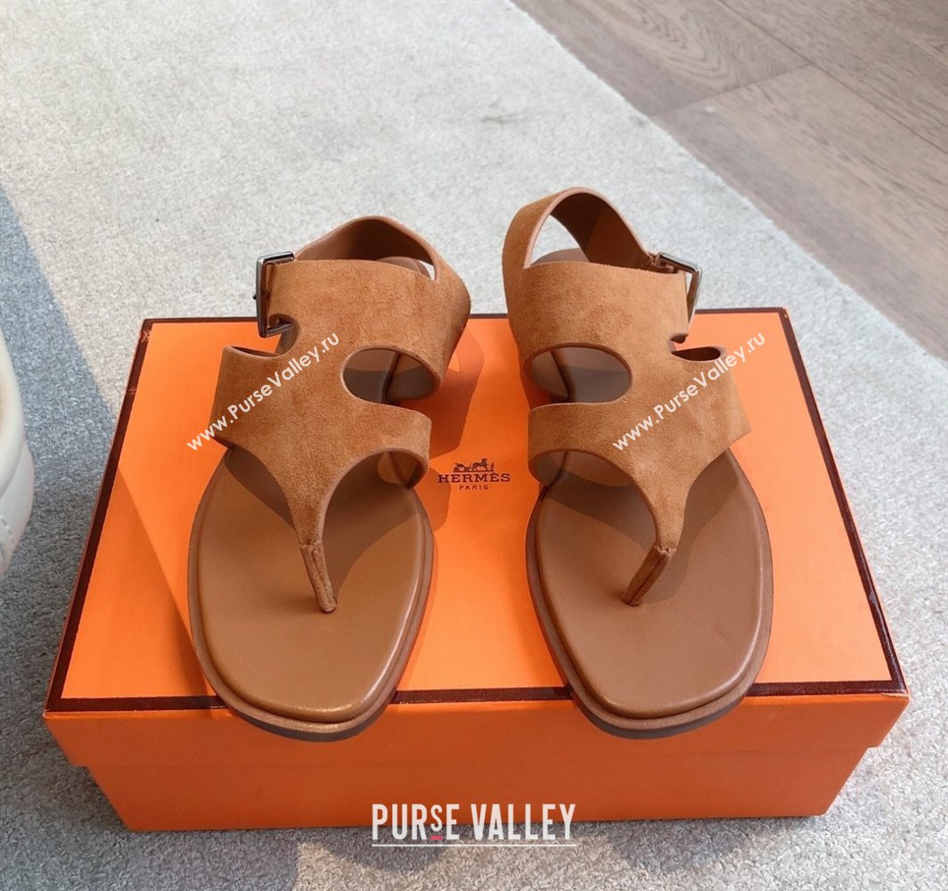 Hermes Karen Flat Sandals in Suede Brown 2025 0421 (MD-250421081)