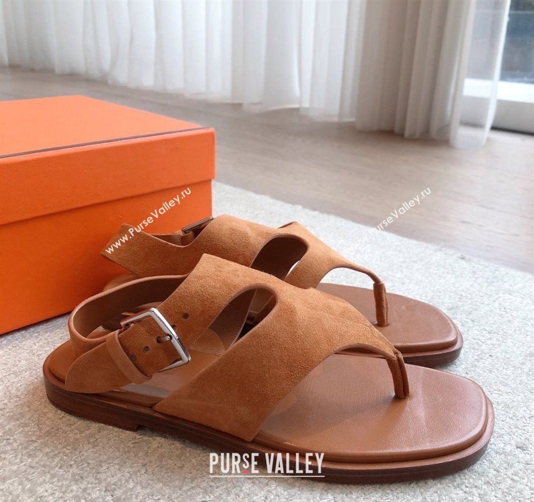 Hermes Karen Flat Sandals in Suede Brown 2025 0421 (MD-250421081)