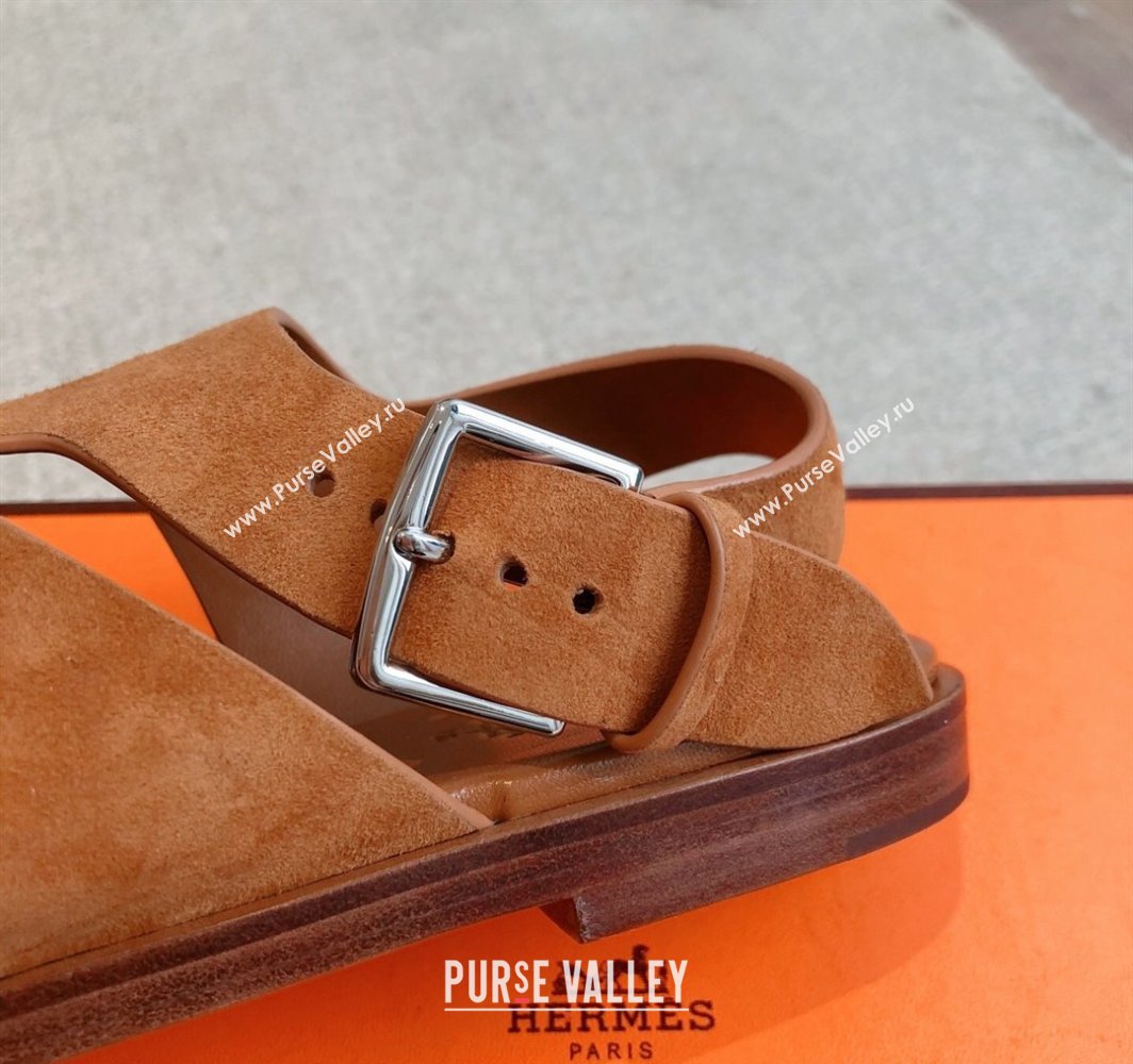 Hermes Karen Flat Sandals in Suede Brown 2025 0421 (MD-250421081)