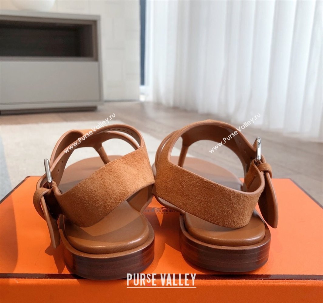 Hermes Karen Flat Sandals in Suede Brown 2025 0421 (MD-250421081)