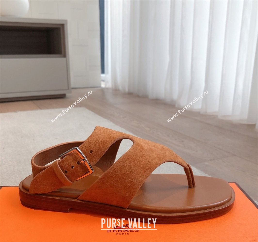 Hermes Karen Flat Sandals in Suede Brown 2025 0421 (MD-250421081)