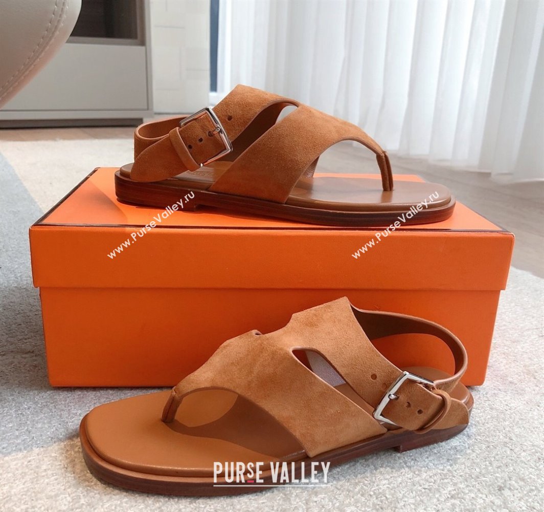 Hermes Karen Flat Sandals in Suede Brown 2025 0421 (MD-250421081)