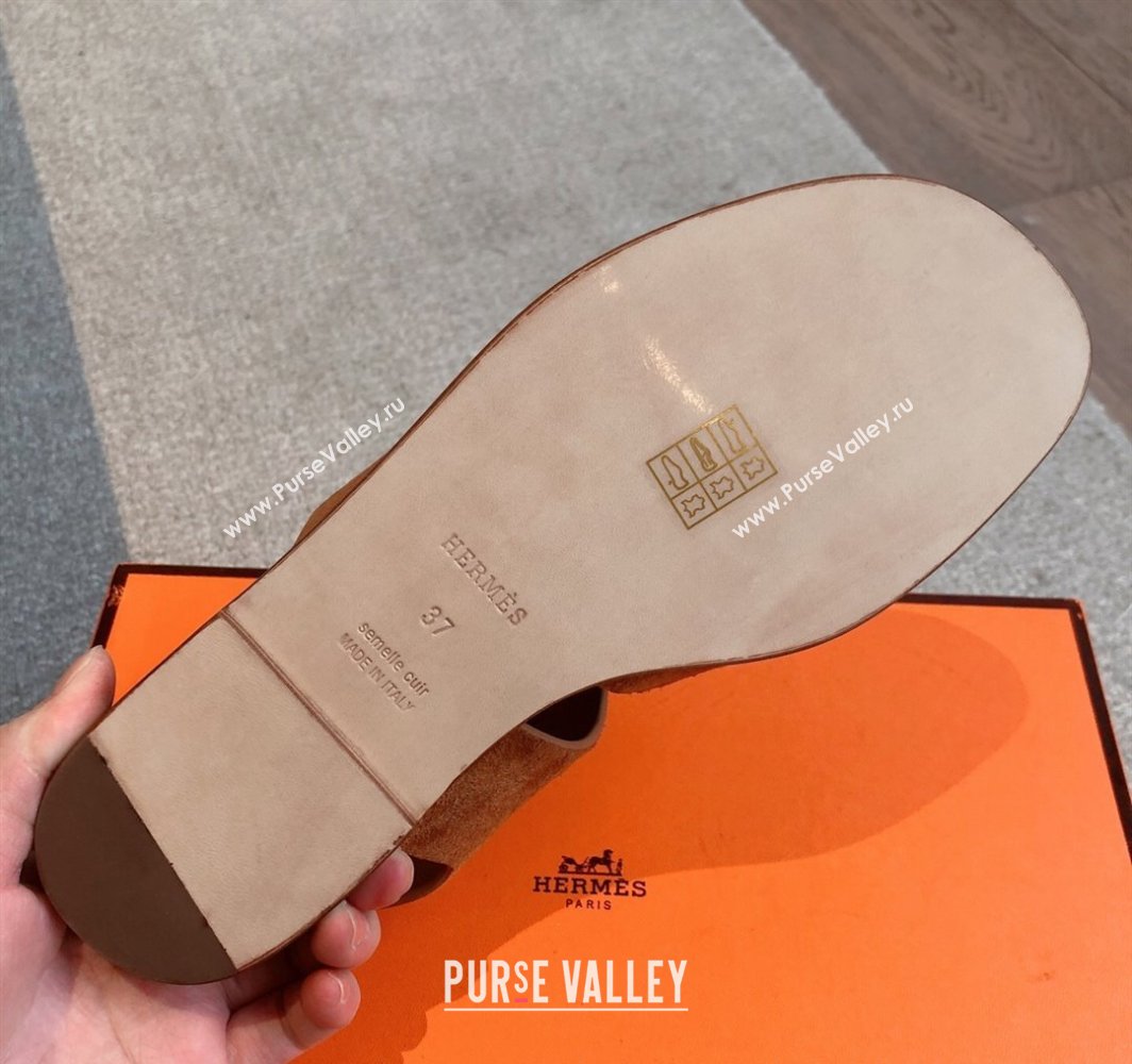 Hermes Karen Flat Sandals in Suede Brown 2025 0421 (MD-250421081)