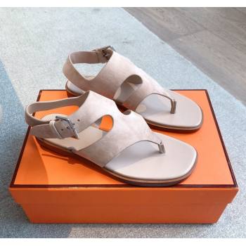 Hermes Karen Flat Sandals in Suede Light Pink 2025 0421 (MD-250421082)