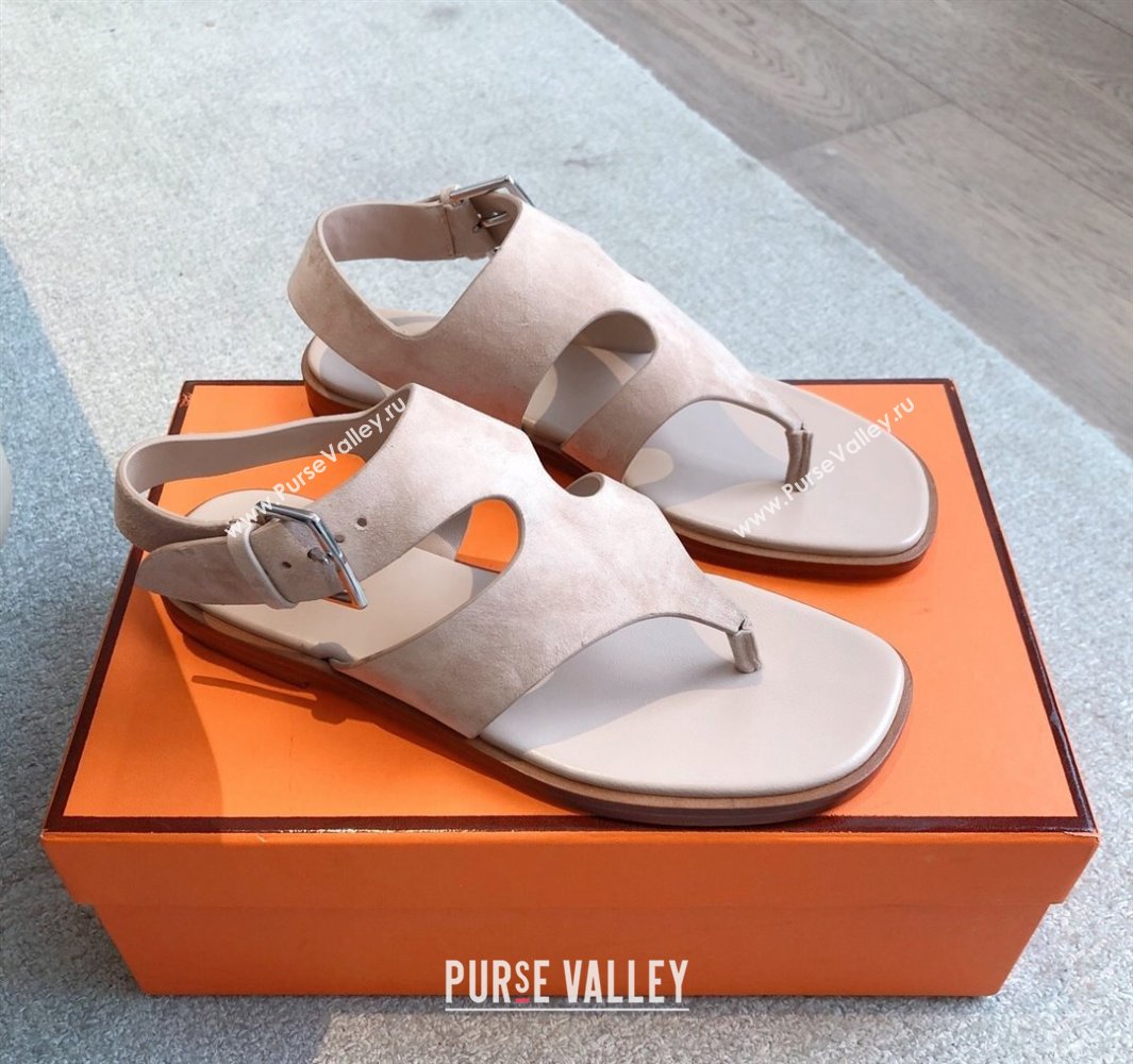 Hermes Karen Flat Sandals in Suede Light Pink 2025 0421 (MD-250421082)