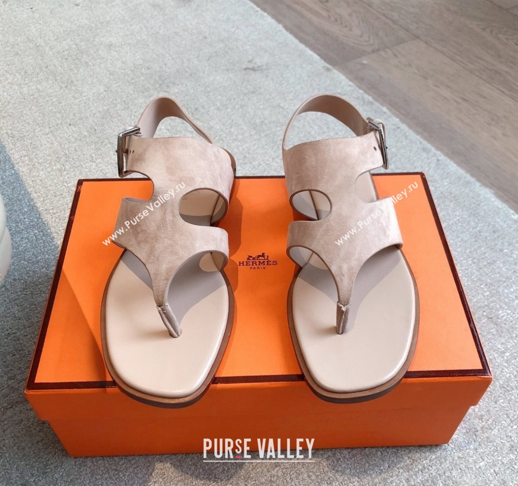Hermes Karen Flat Sandals in Suede Light Pink 2025 0421 (MD-250421082)