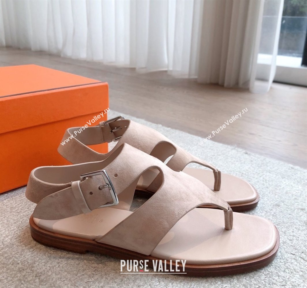 Hermes Karen Flat Sandals in Suede Light Pink 2025 0421 (MD-250421082)