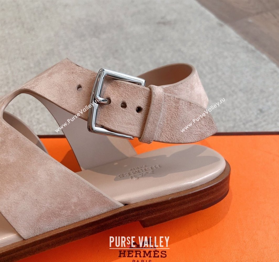 Hermes Karen Flat Sandals in Suede Light Pink 2025 0421 (MD-250421082)