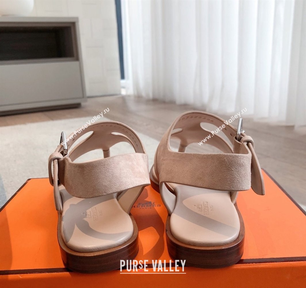 Hermes Karen Flat Sandals in Suede Light Pink 2025 0421 (MD-250421082)