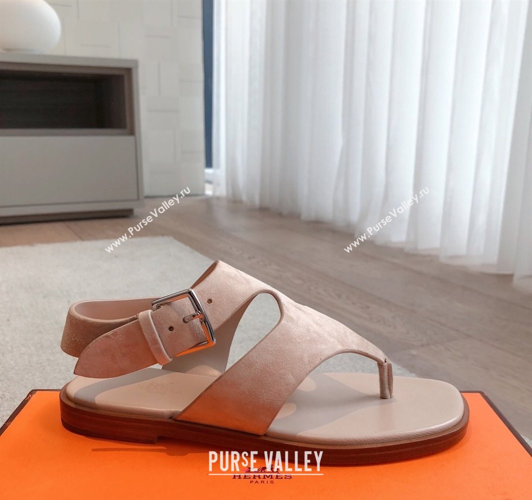 Hermes Karen Flat Sandals in Suede Light Pink 2025 0421 (MD-250421082)