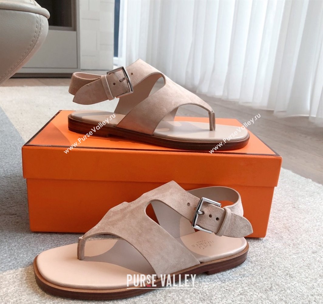 Hermes Karen Flat Sandals in Suede Light Pink 2025 0421 (MD-250421082)