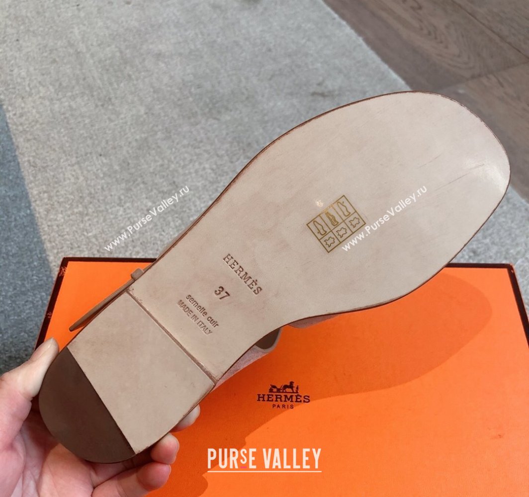Hermes Karen Flat Sandals in Suede Light Pink 2025 0421 (MD-250421082)