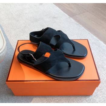 Hermes Karen Flat Sandals in Suede Black 2025 0421 (MD-250421083)