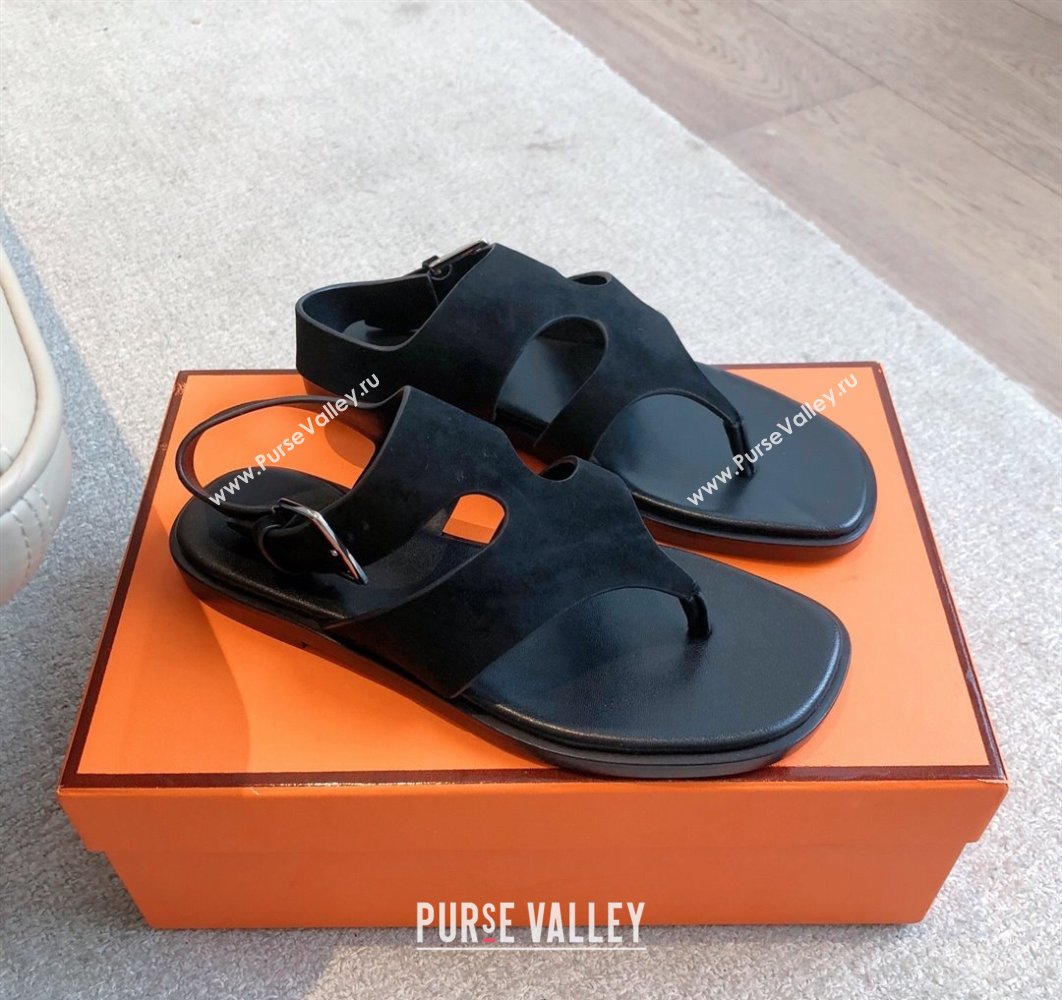 Hermes Karen Flat Sandals in Suede Black 2025 0421 (MD-250421083)