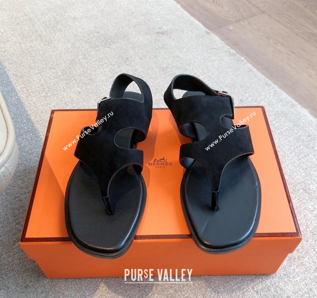 Hermes Karen Flat Sandals in Suede Black 2025 0421 (MD-250421083)