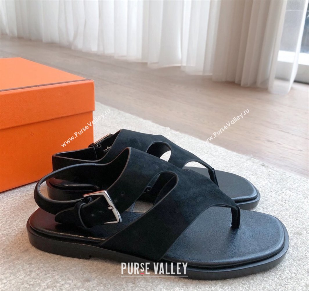 Hermes Karen Flat Sandals in Suede Black 2025 0421 (MD-250421083)