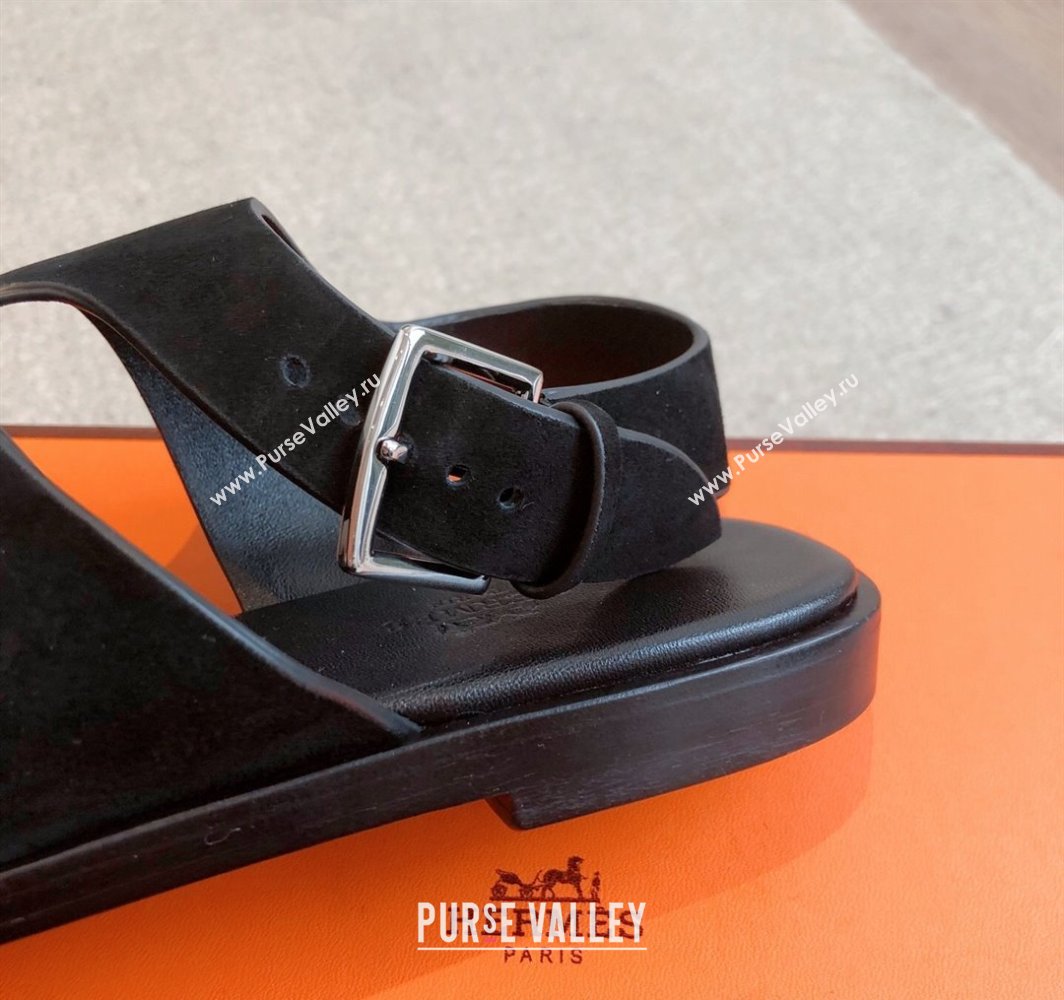 Hermes Karen Flat Sandals in Suede Black 2025 0421 (MD-250421083)