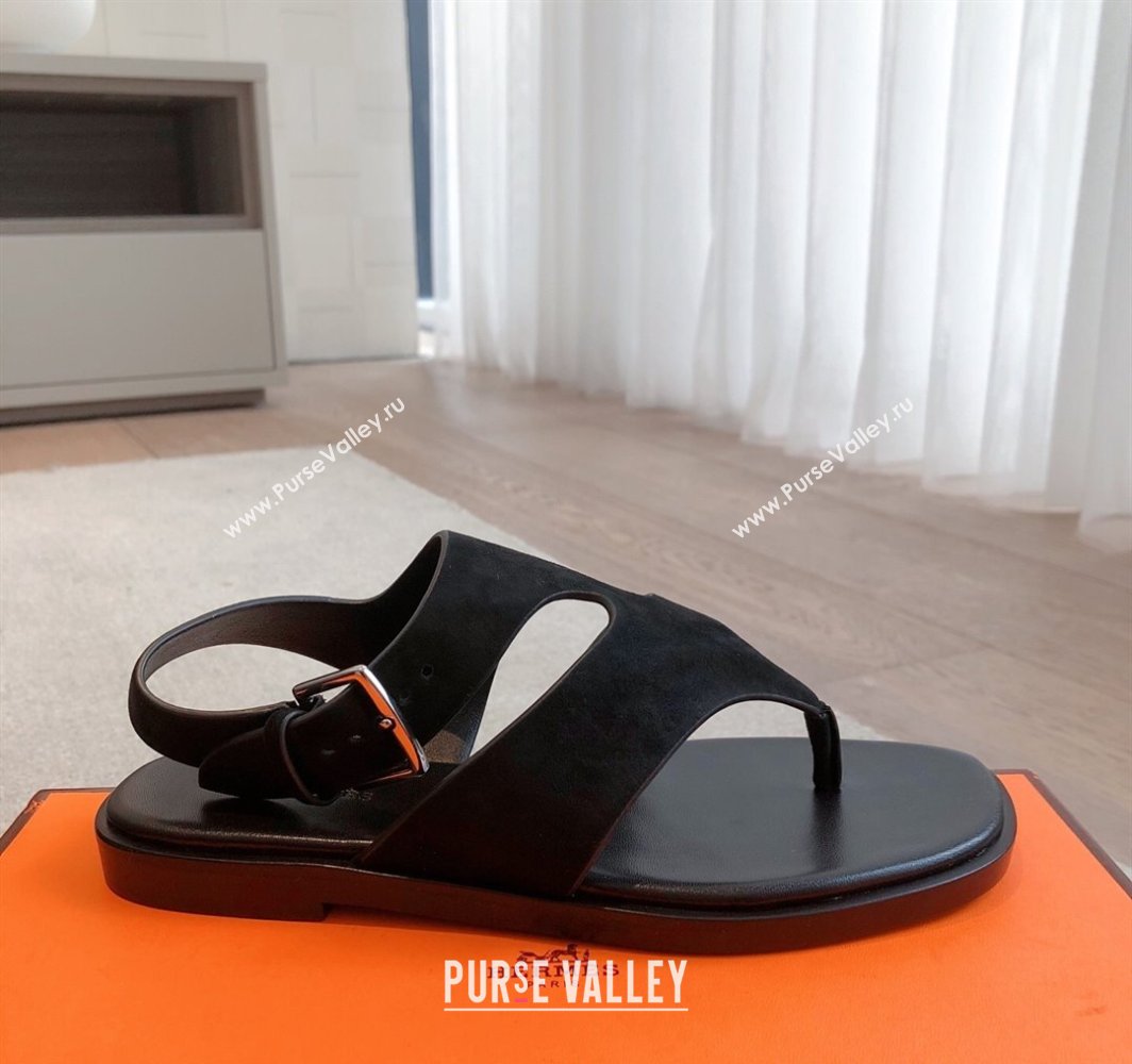 Hermes Karen Flat Sandals in Suede Black 2025 0421 (MD-250421083)