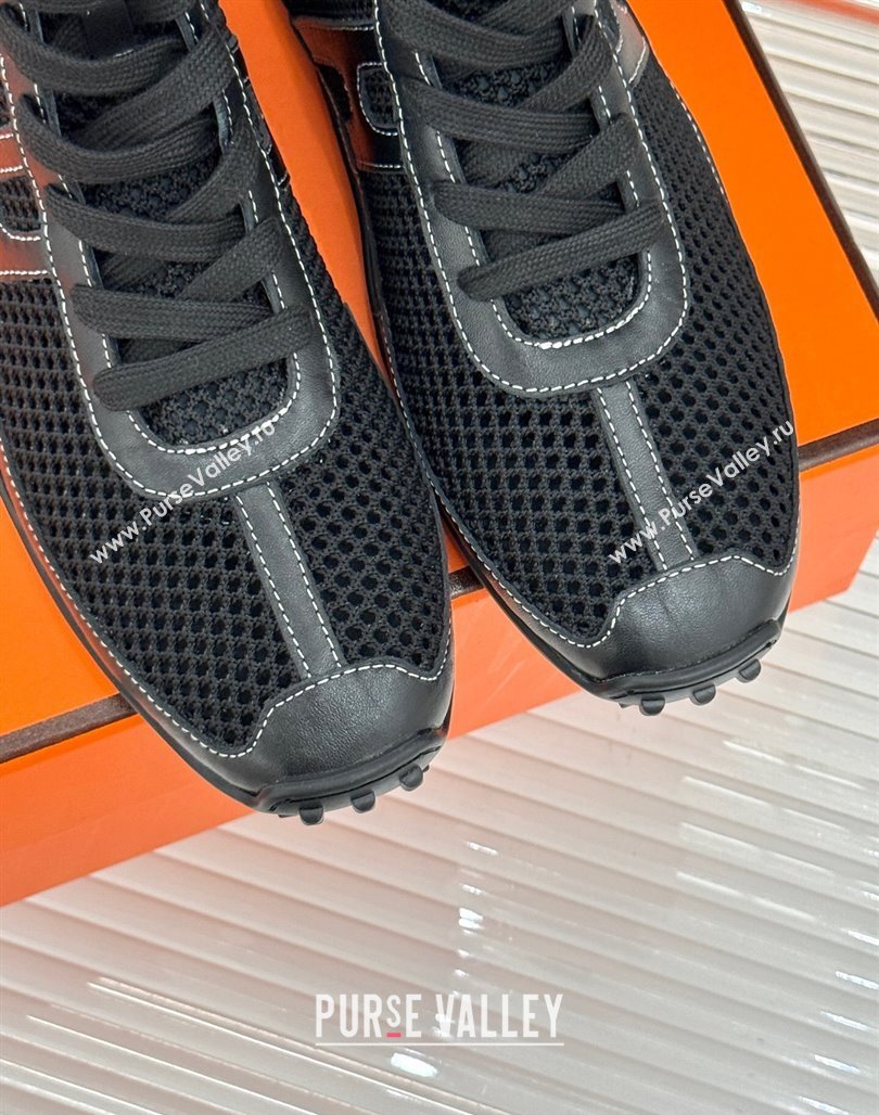 Hermes Kiatsu High-top Sneakers in Crochet Knit Mesh and Calfskin Black 2025 0421 (MD-250421015)