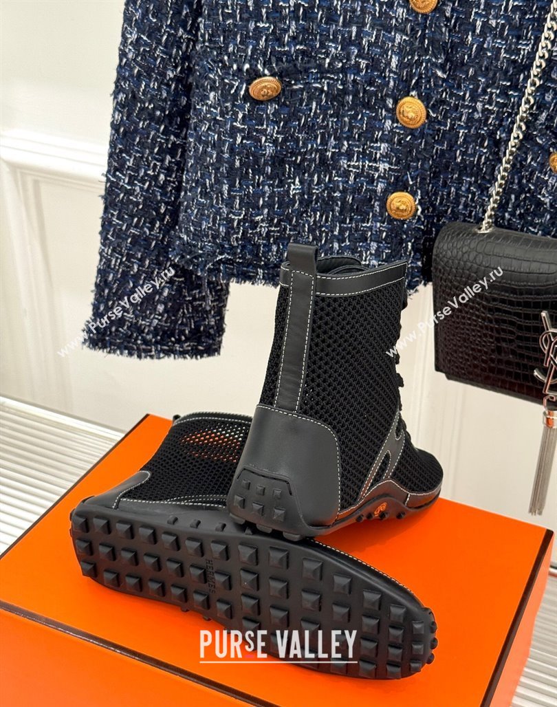 Hermes Kiatsu High-top Sneakers in Crochet Knit Mesh and Calfskin Black 2025 0421 (MD-250421015)