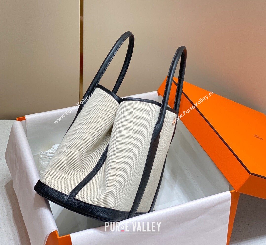 Hermes Garden Party Bag 36cm in Canvas and Grained Leather Beige/Black 20250522 (FL-250522069)