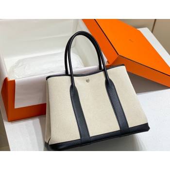 Hermes Garden Party Bag 36cm in Canvas and Grained Leather Beige/Black 20250522 (FL-250522069)